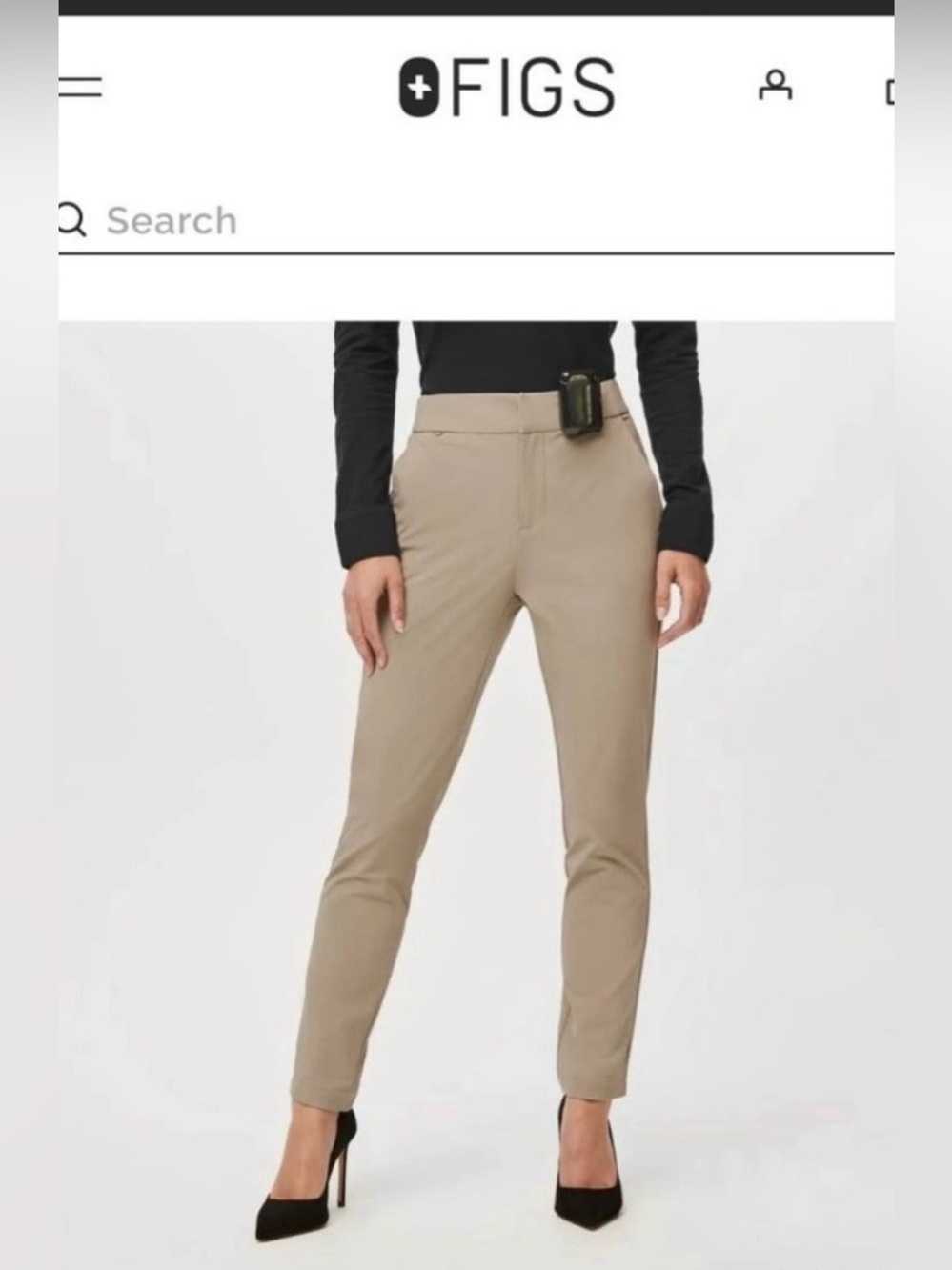 FIGS Women's Slim-Fit Ankle Pant in Khaki size Small Tall